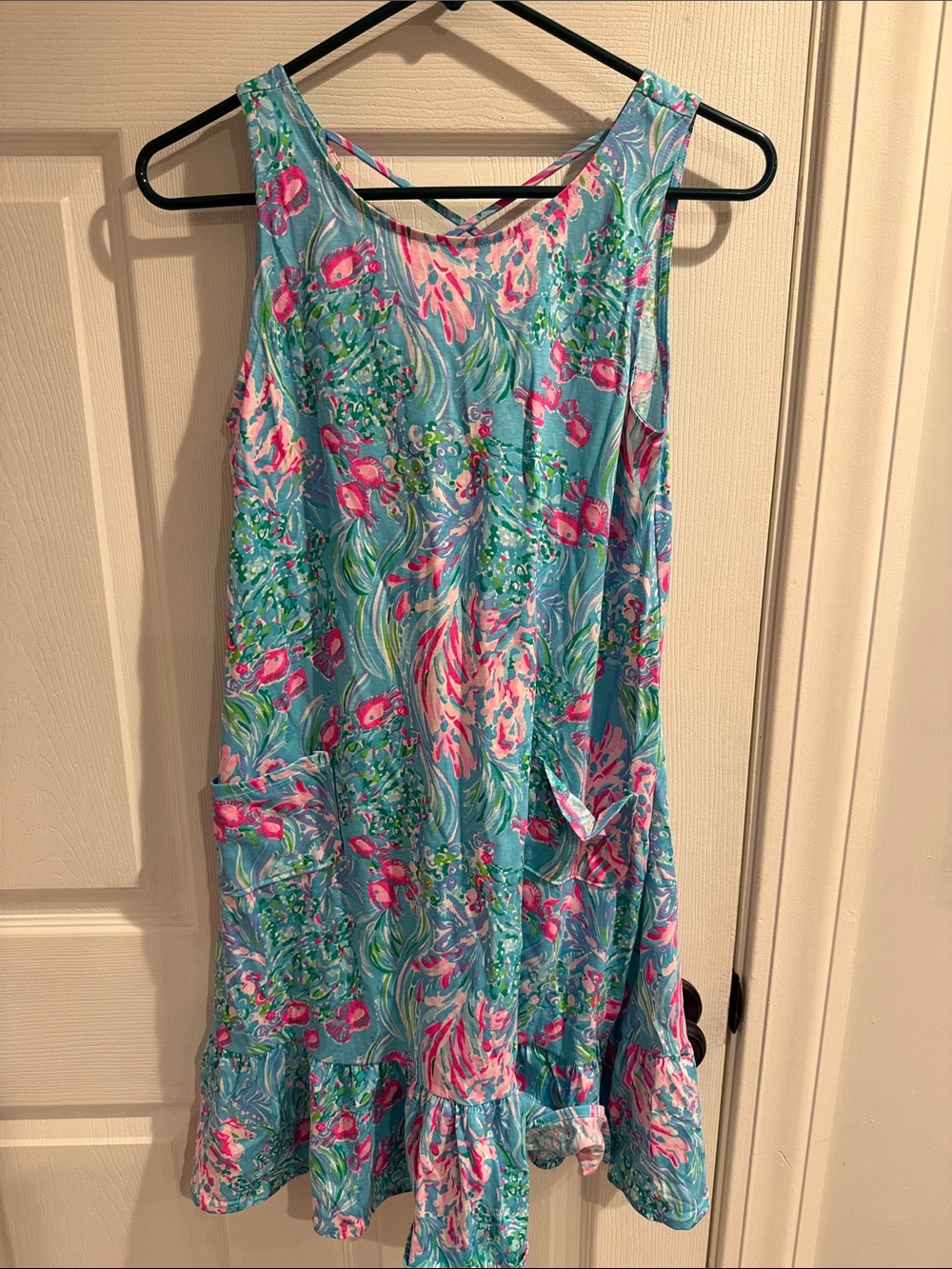 Lilly Pulitzer Aqua Floral Sleeveless Sundress with Pink Accents